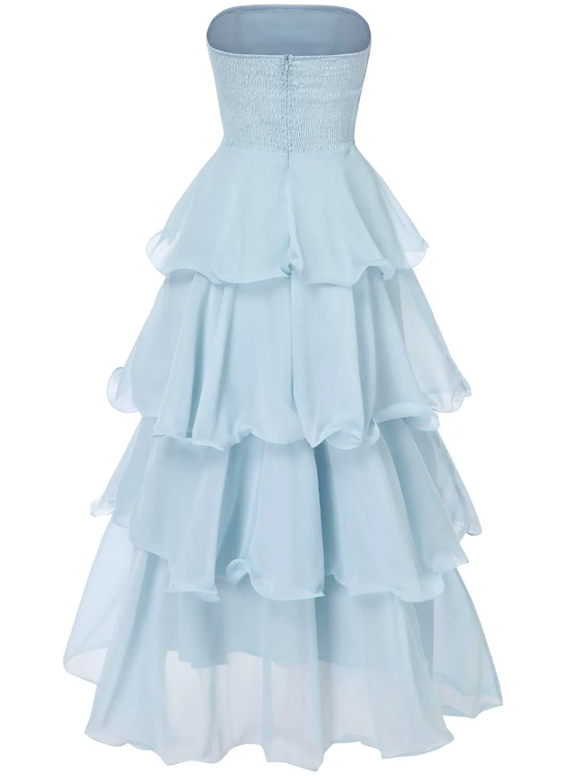 Outlet Retro Stage 1970s Strapless Layered Ruffles Dress Light Blue