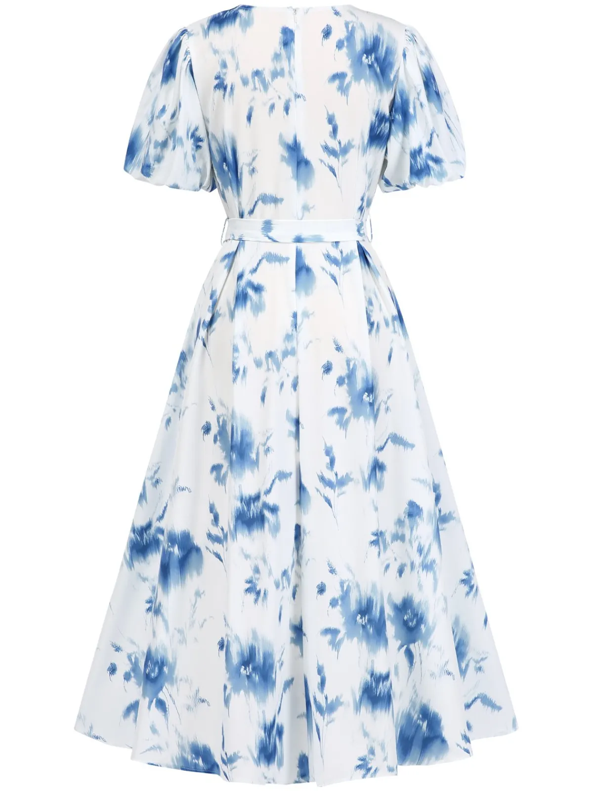 Outlet Retro Stage 1950s Tie Dye Puff V-Neck Swing Dress Light Blue