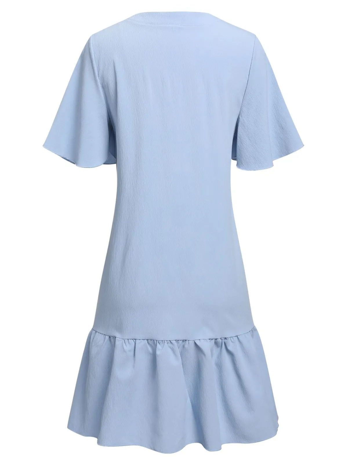 Sale Retro Stage 1970s V-Neck Ruffle Hem Dress Light Blue