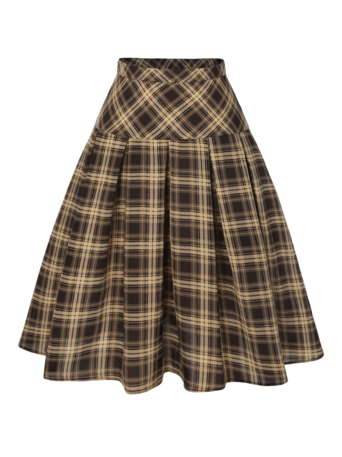 New Retro Stage 1950s Plaid Pleated Skirt Light Brown