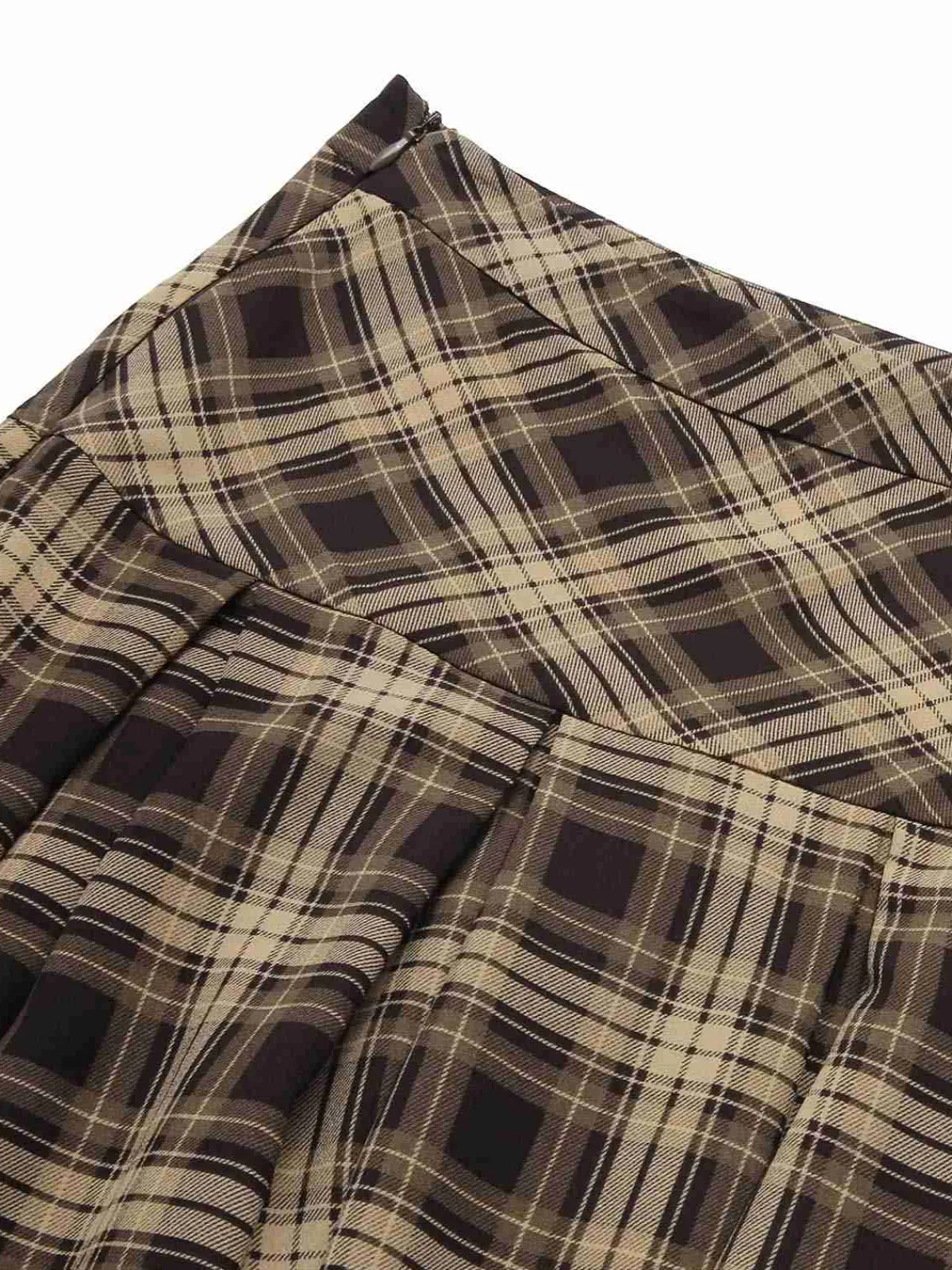 New Retro Stage 1950s Plaid Pleated Skirt Light Brown