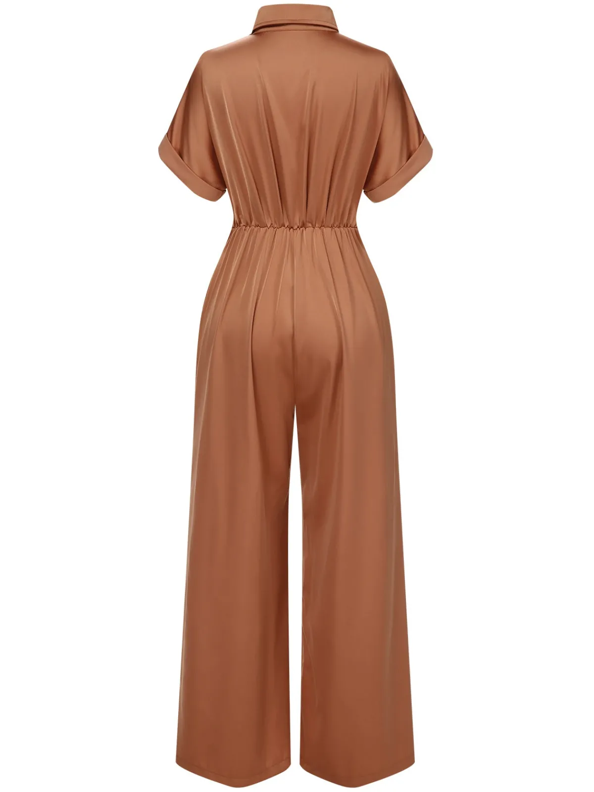 Sale Retro Stage 1930s Solid Belted Jumpsuit Light Brown