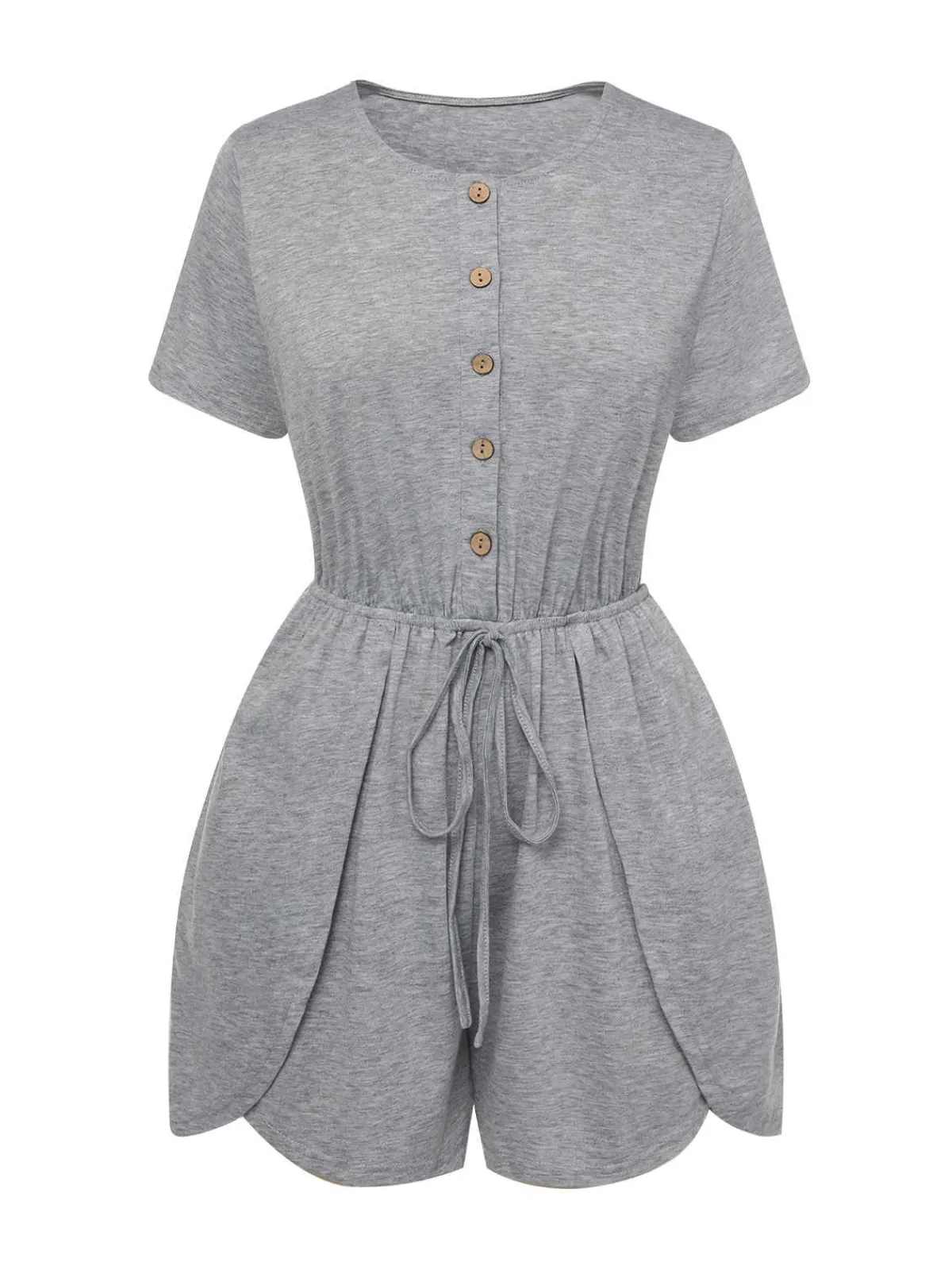 Discount Retro Stage 1950s Round Neck Solid Romper Light Gray