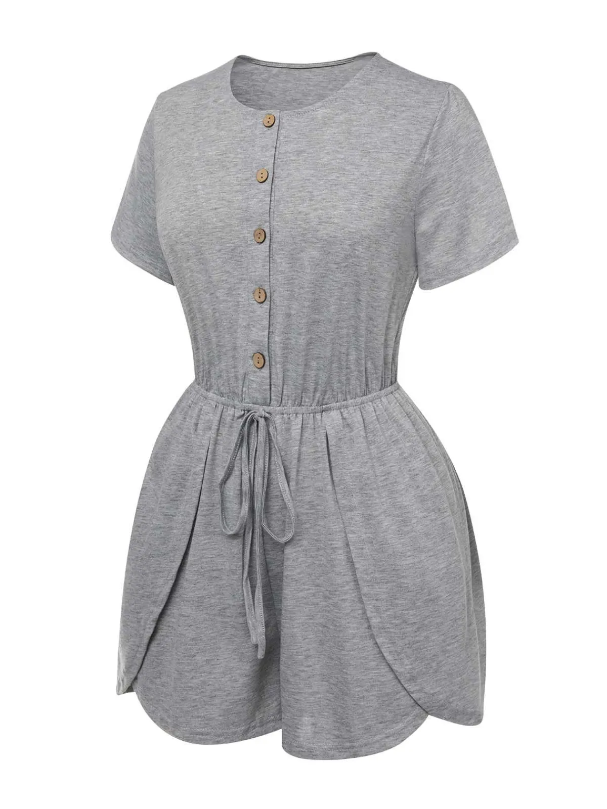 Discount Retro Stage 1950s Round Neck Solid Romper Light Gray