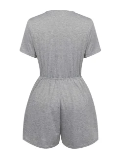 Discount Retro Stage 1950s Round Neck Solid Romper Light Gray