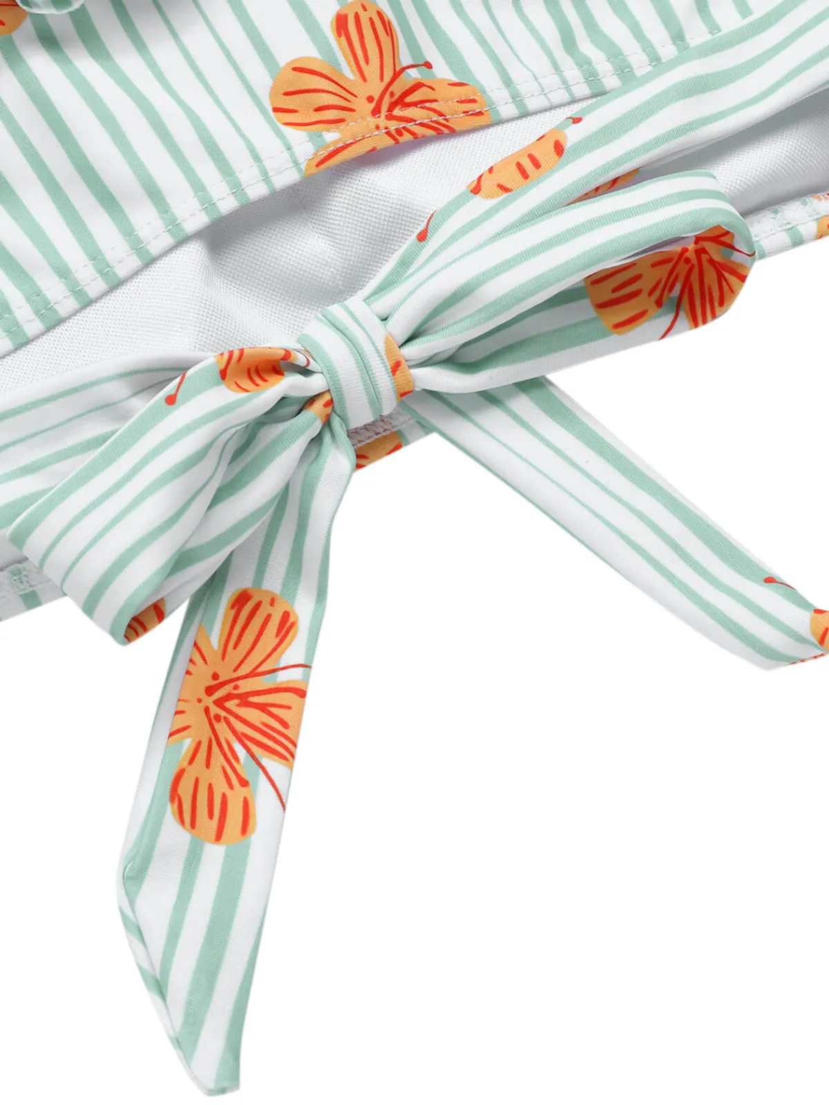 Discount Retro Stage 1950s Floral Stripe Ruffle Swimsuit Light Green