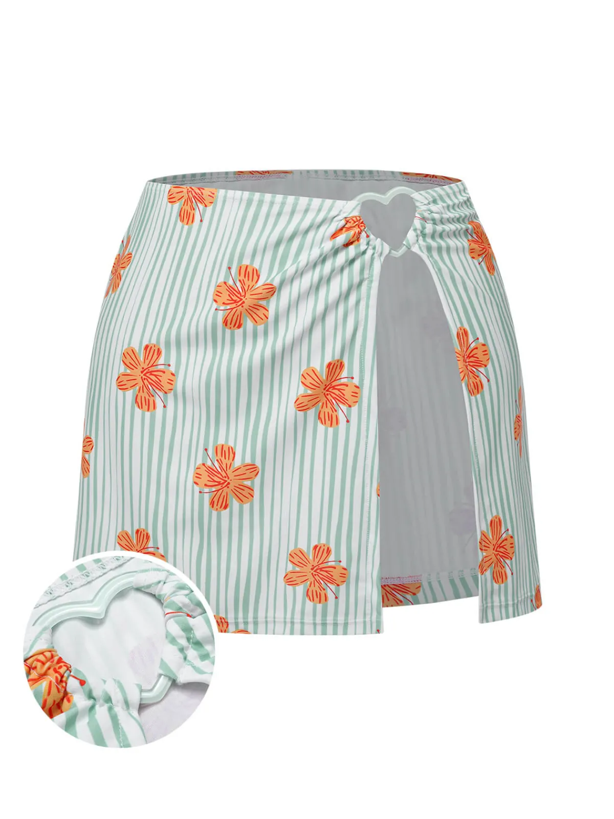 Outlet Retro Stage 1950s Floral Stripe Skirt Cover-Up Light Green