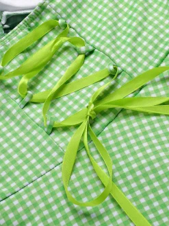 Hot Retro Stage Light Green 1930s Plaid Halter One-Piece Swimsuit