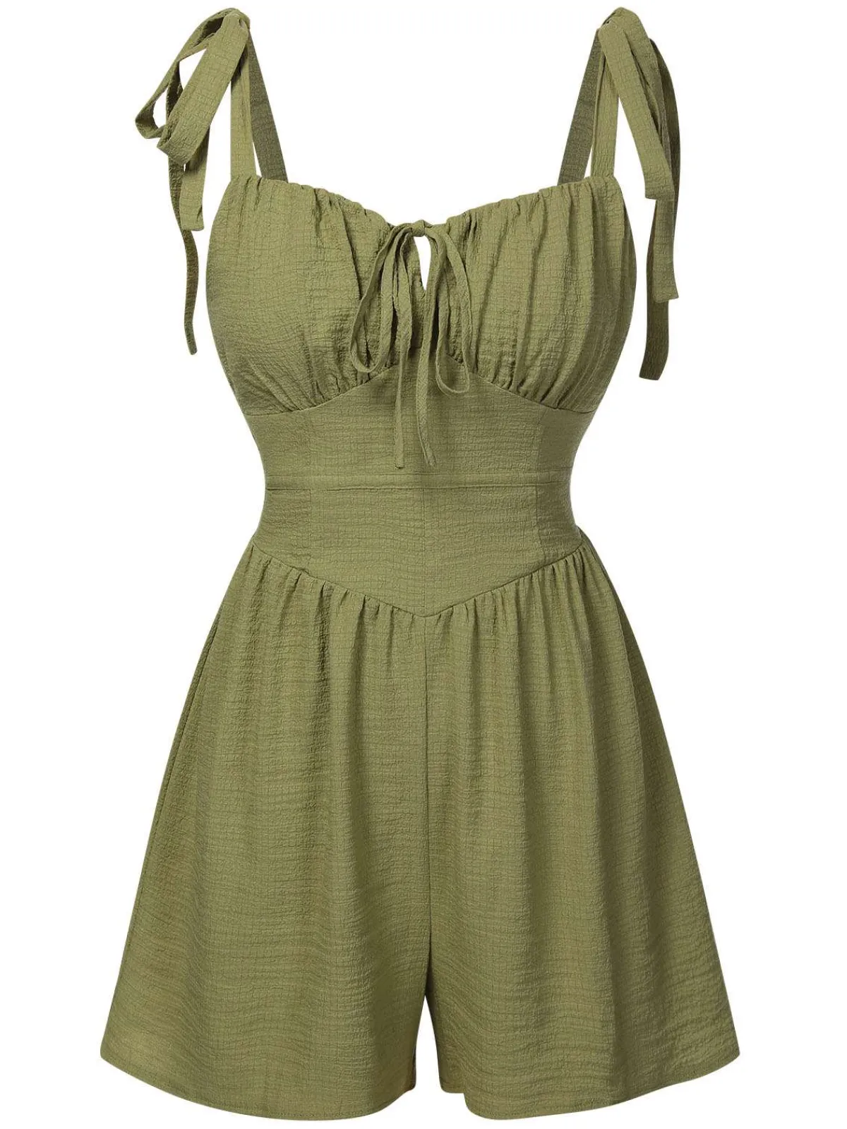 Clearance Retro Stage 1950s Solid Bind Pleated Romper Light Green