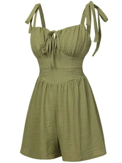 Clearance Retro Stage 1950s Solid Bind Pleated Romper Light Green