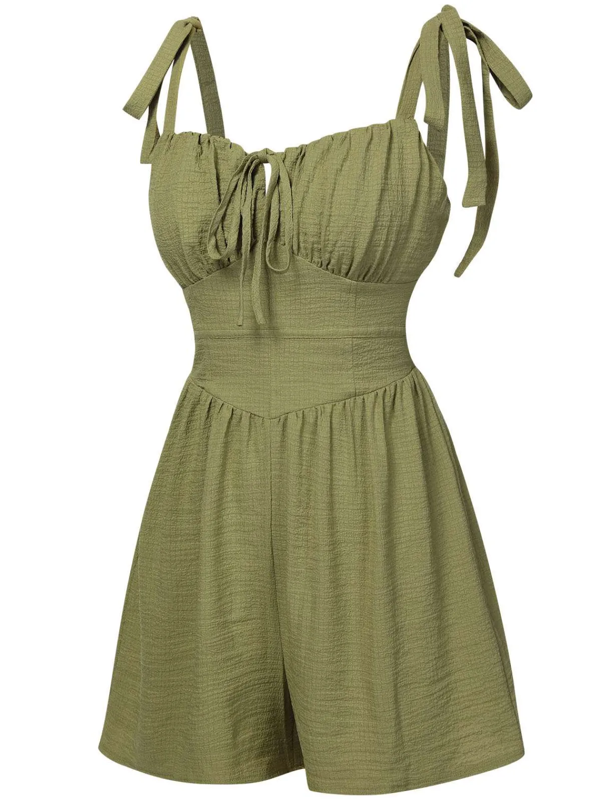Clearance Retro Stage 1950s Solid Bind Pleated Romper Light Green