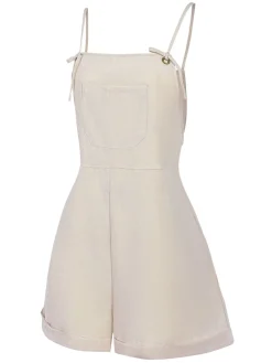 Sale Retro Stage 1950s Solid Spaghetti Strap Romper Light Grey