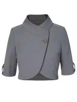 Best Retro Stage 1950s Stand Collar Button Short Coat Light Grey