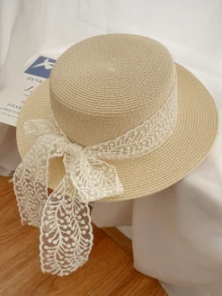New Retro Stage Light Khaki Vintage Ribbon Straw Sun Hat