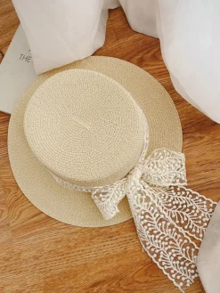 New Retro Stage Light Khaki Vintage Ribbon Straw Sun Hat