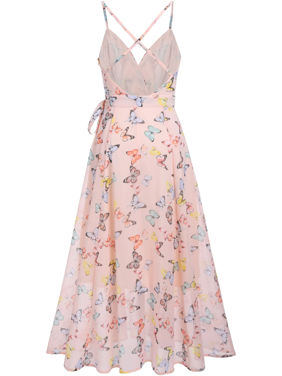 Fashion Retro Stage Butterfly Strap Lace-up Vintage Dress Light Pink