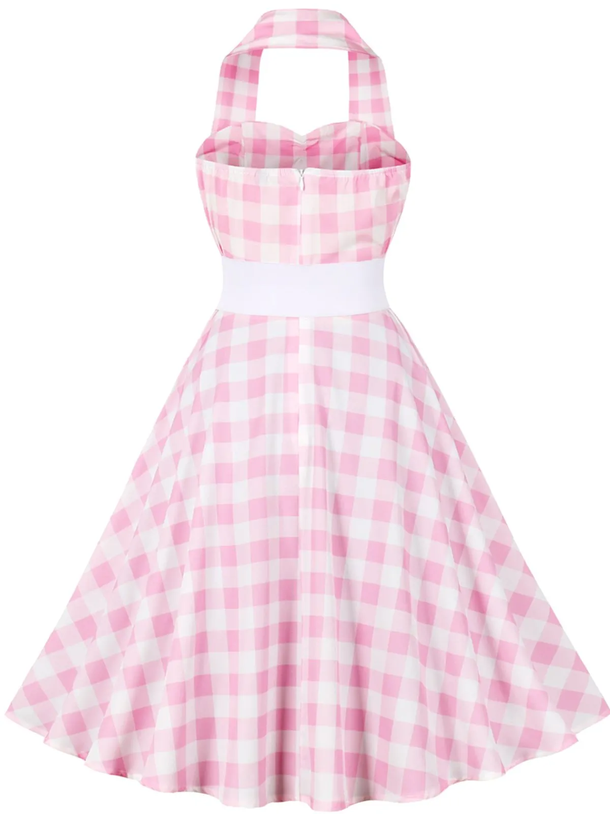 Clearance Retro Stage 1950s Halter Plaids Belted Dress Light Pink