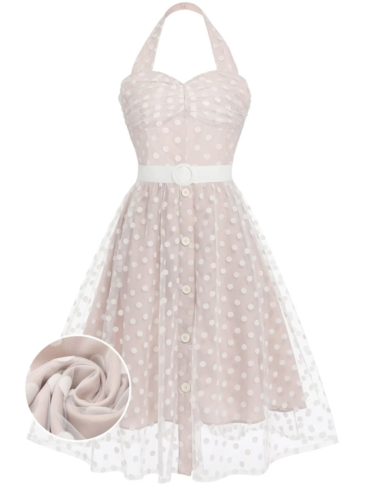 Clearance Retro Stage 1950s Halter Romper & Polka Dots Skirt Light Pink