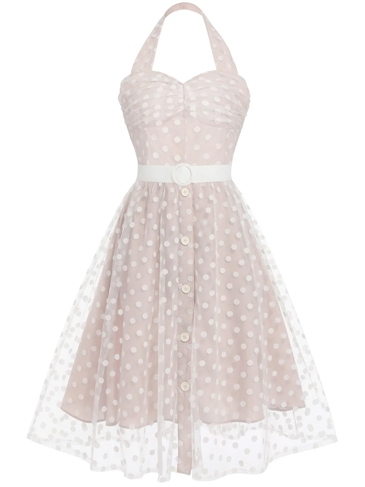 Clearance Retro Stage 1950s Halter Romper & Polka Dots Skirt Light Pink