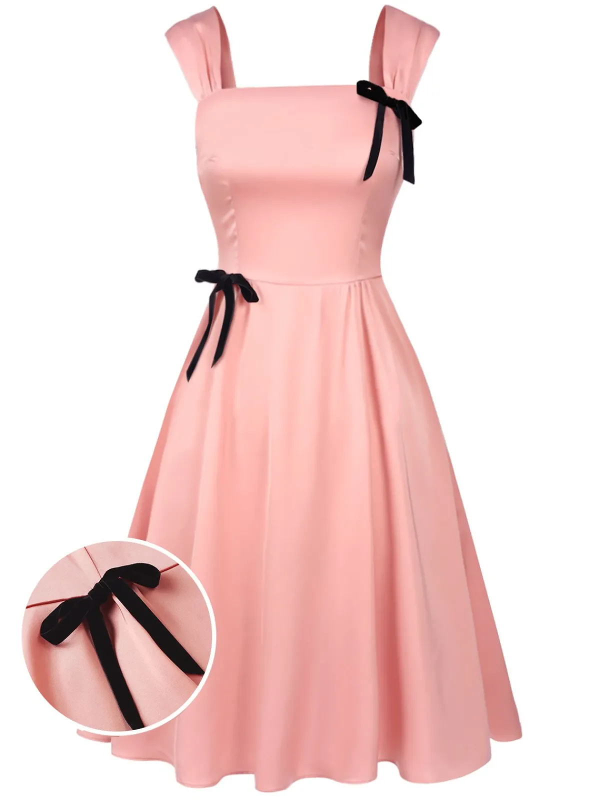 Outlet Retro Stage 1940s Solid Bow Dress Light Pink