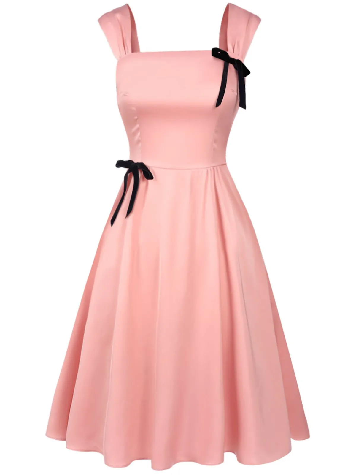 Outlet Retro Stage 1940s Solid Bow Dress Light Pink