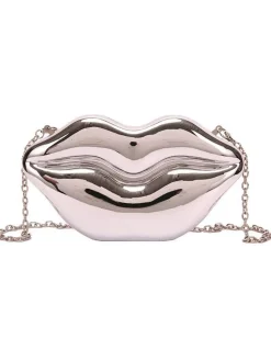 Fashion Retro Stage Lip-Shaped Metallic Shoulder Bag