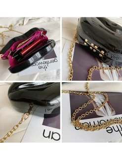 Fashion Retro Stage Lip-Shaped Metallic Shoulder Bag