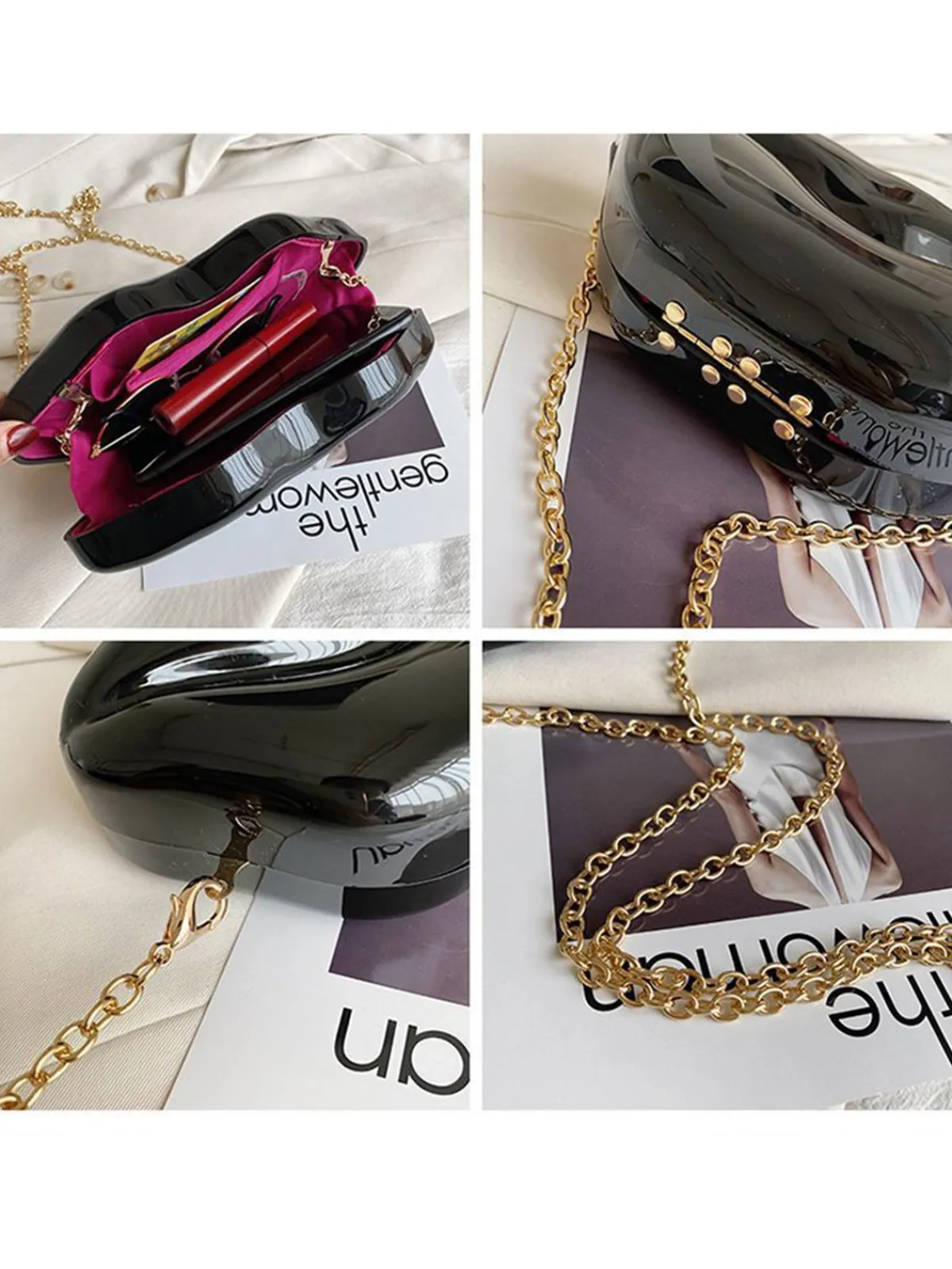 Fashion Retro Stage Lip-Shaped Metallic Shoulder Bag