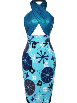 Outlet Retro Stage [Lori's Design]1960s Dress Promoting Autism Awareness Blue