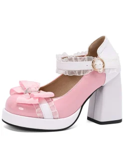 New Retro Stage Mary Jane Color Block Chunky Heel Shoes