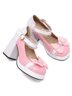 New Retro Stage Mary Jane Color Block Chunky Heel Shoes