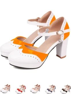 Online Retro Stage Mary Jane Patchwork High Heels Shoes