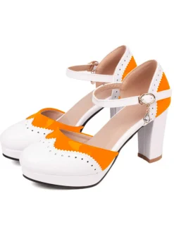 Online Retro Stage Mary Jane Patchwork High Heels Shoes