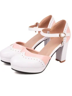 Online Retro Stage Mary Jane Patchwork High Heels Shoes