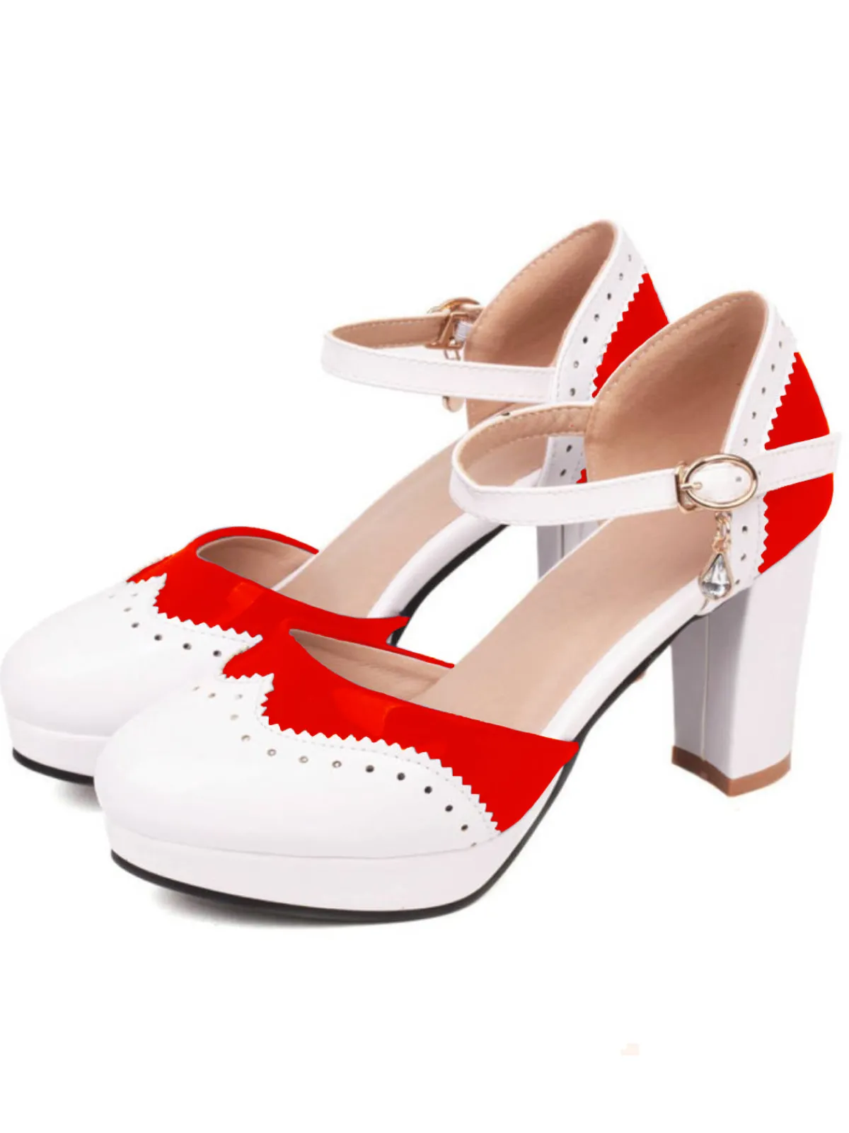 Best Retro Stage Mary Jane Patchwork High Heels Shoes