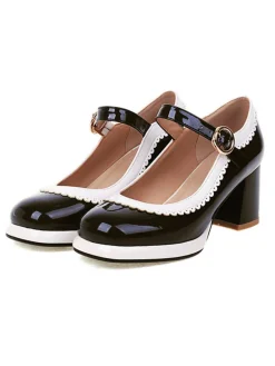 Best Retro Stage Mary Jane Patchwork High Heels Shoes