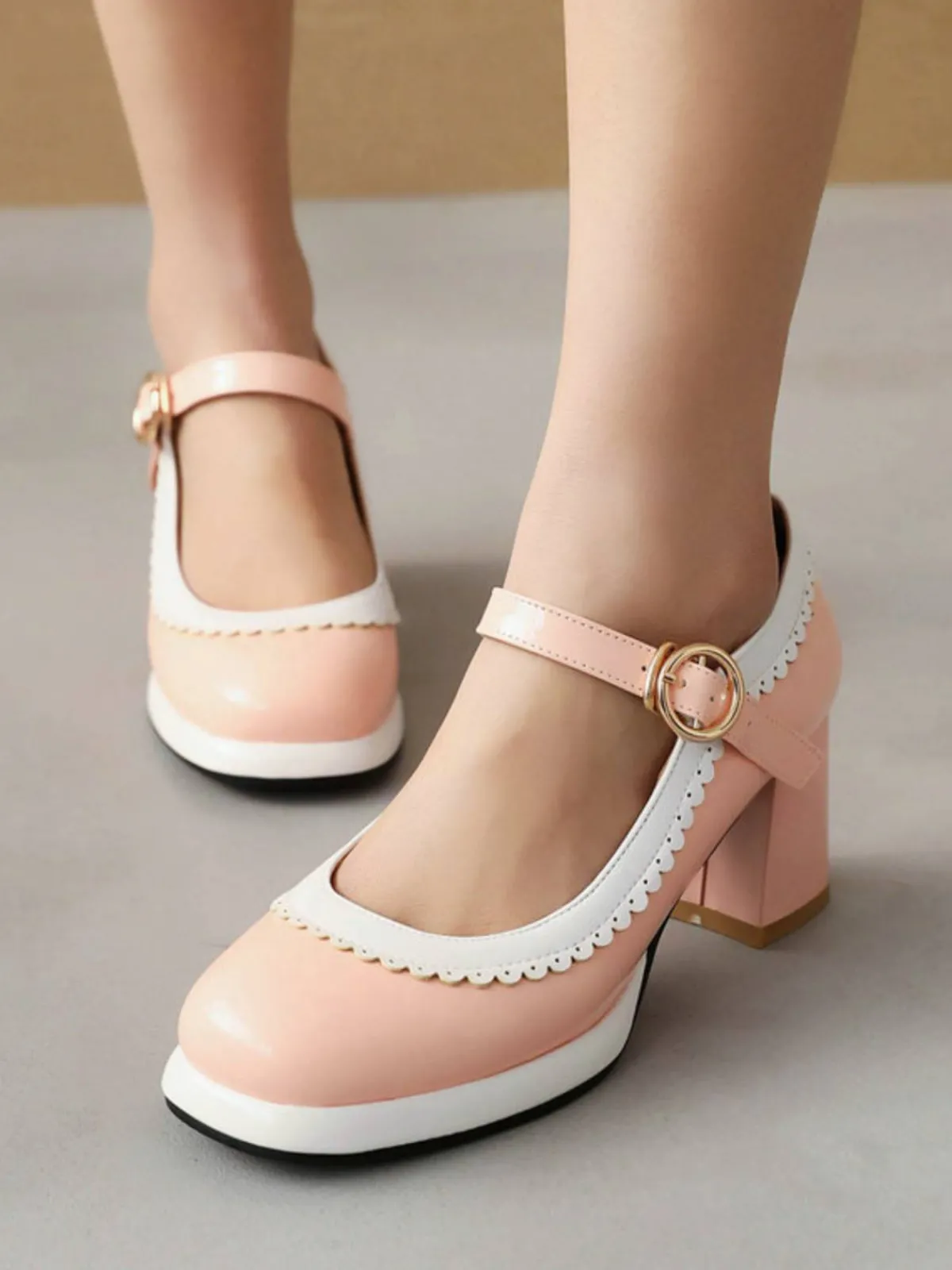Best Retro Stage Mary Jane Patchwork High Heels Shoes