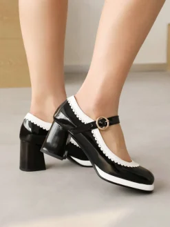 Best Retro Stage Mary Jane Patchwork High Heels Shoes