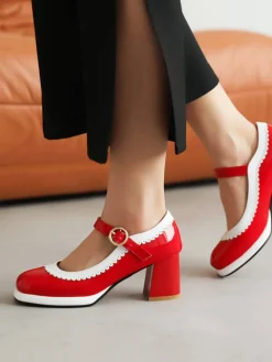 Best Retro Stage Mary Jane Patchwork High Heels Shoes
