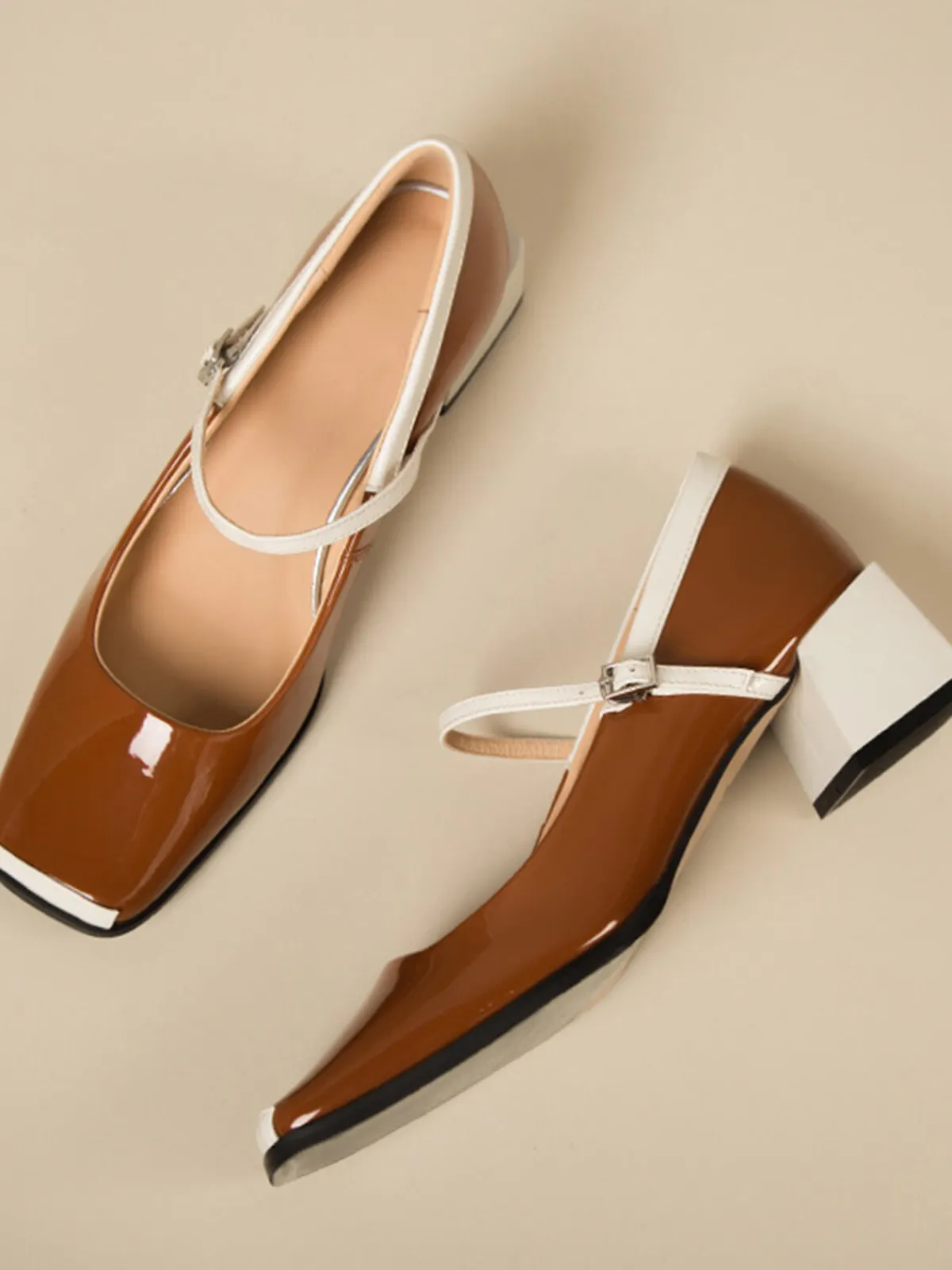 Hot Retro Stage Mary Jane Patent Leather Chunky Heel Shoes