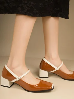 Hot Retro Stage Mary Jane Patent Leather Chunky Heel Shoes