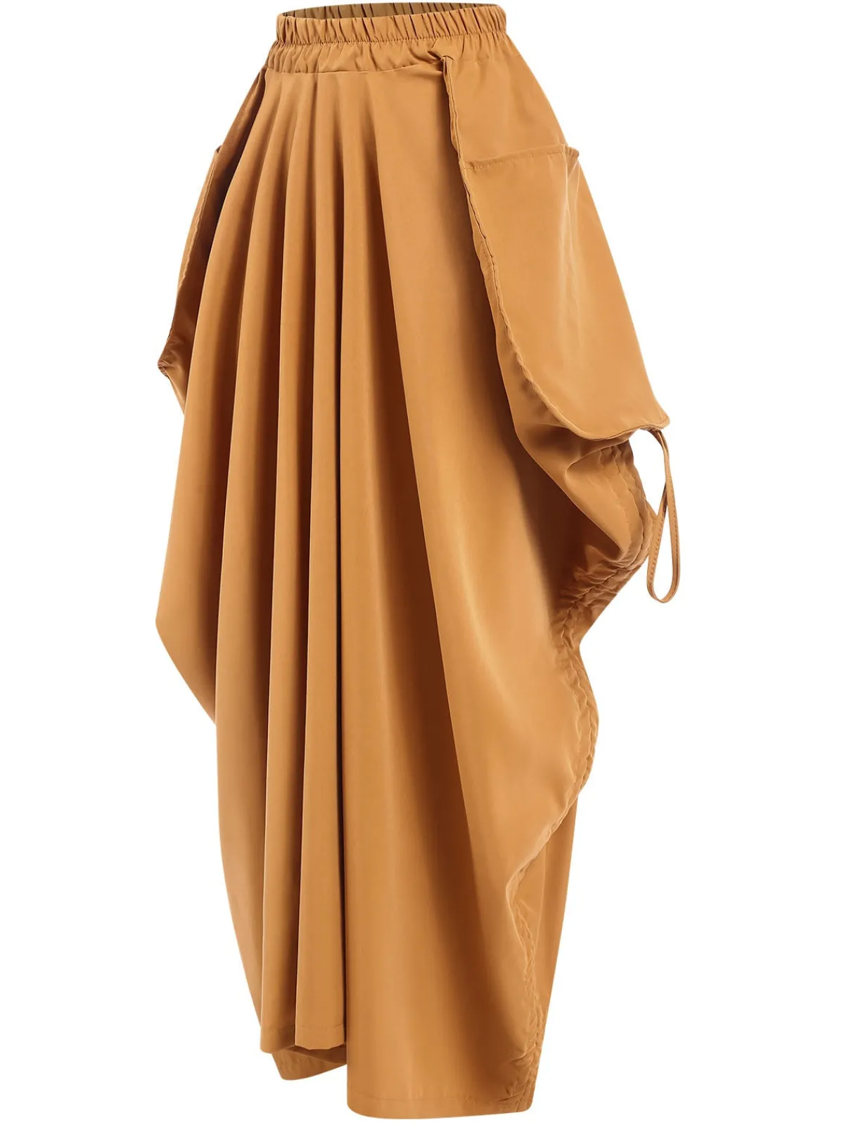 Best Retro Stage 1960s Solid Drawstring Waist Skirt Medium Yellow