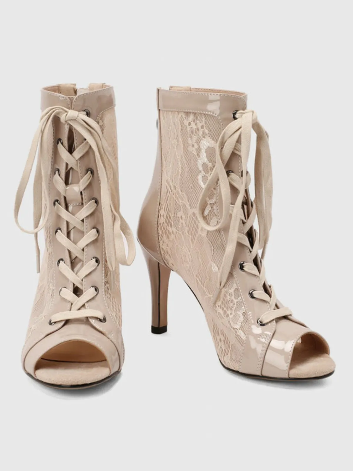 Online Retro Stage Mesh Patchwork Peep Toe High Heel Sandals