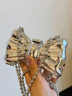 Best Retro Stage Metallic Bow Beaded Chain Bag