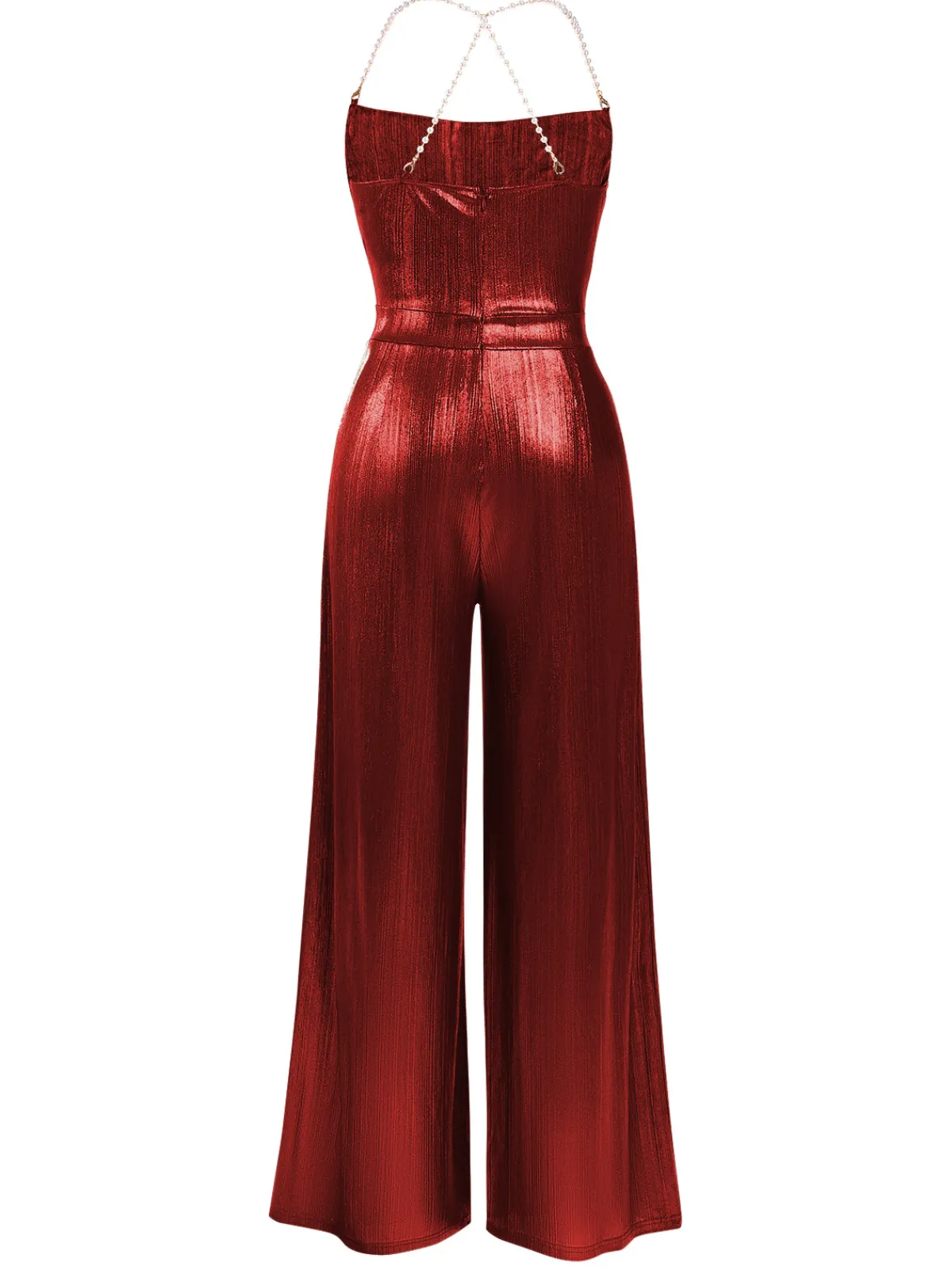 Outlet Retro Stage Metallic Gold 1980s Cowl Neck Spaghetti Strap Jumpsuit