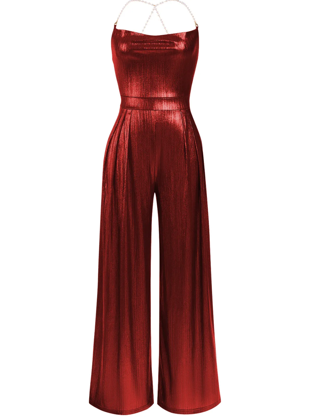 Outlet Retro Stage Metallic Gold 1980s Cowl Neck Spaghetti Strap Jumpsuit