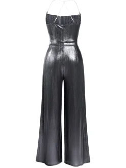 Hot Retro Stage Metallic Red 1980s Cowl Neck Spaghetti Strap Jumpsuit