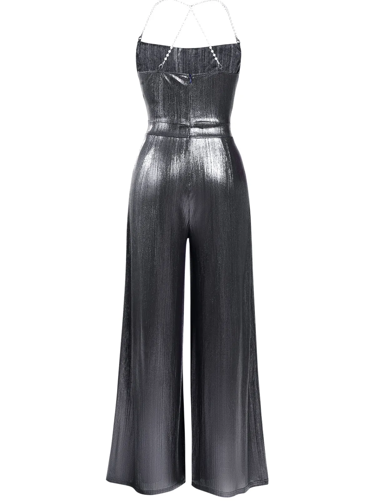 Hot Retro Stage Metallic Red 1980s Cowl Neck Spaghetti Strap Jumpsuit