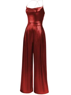 Hot Retro Stage Metallic Red 1980s Cowl Neck Spaghetti Strap Jumpsuit