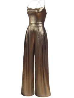 Hot Retro Stage Metallic Red 1980s Cowl Neck Spaghetti Strap Jumpsuit